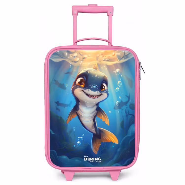 Children's suitcase - Pink - Shark with face in the water — 1