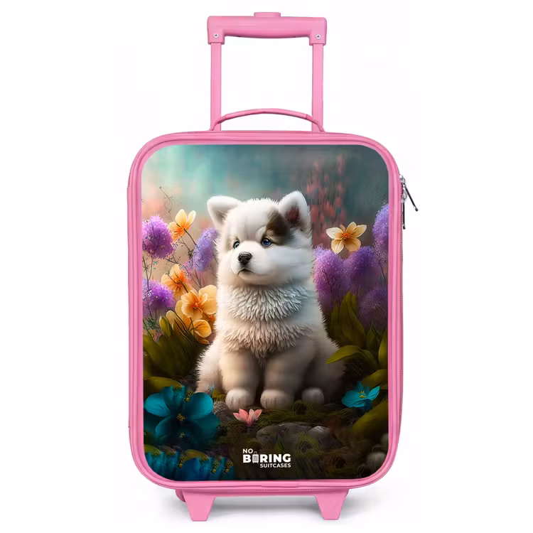 Children's suitcase - Pink - White puppy in a flower meadow — 1