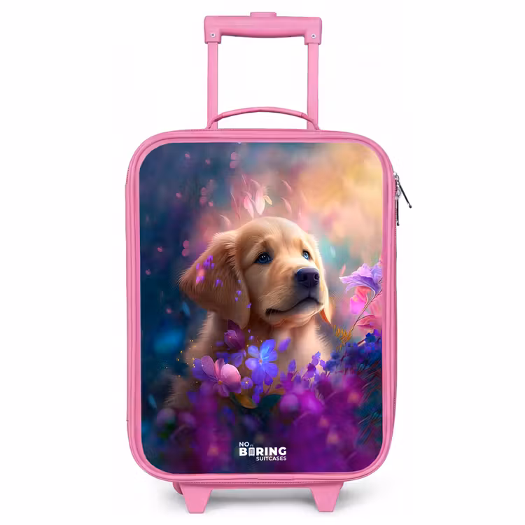 Children's suitcase - Pink - Young dog among brightly colored flowers — 1