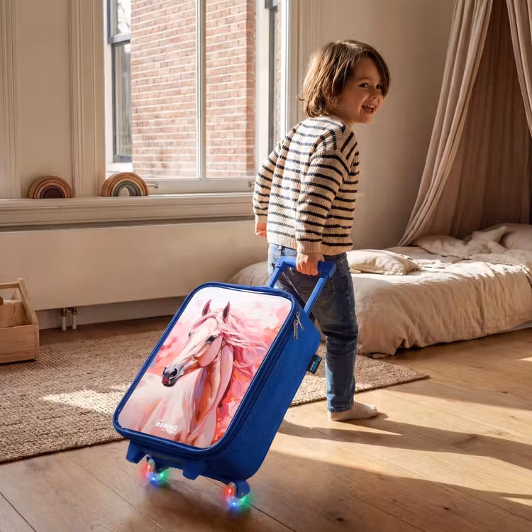 Children's suitcase - Blue - Pastel pink horse — 2