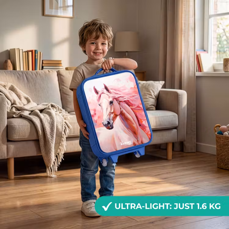 Children's suitcase - Blue - Pastel pink horse — 3