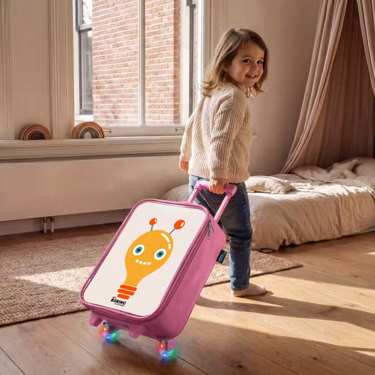 Children's suitcase - Pink - Light bulb robot with big eyes — 2