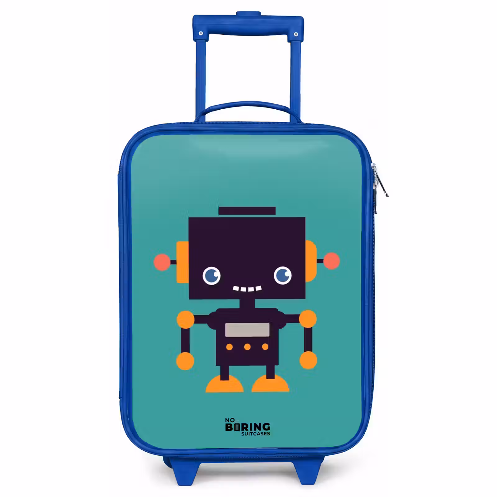Children's suitcase - Blue - Black robot with orange accents on a blue background — 1