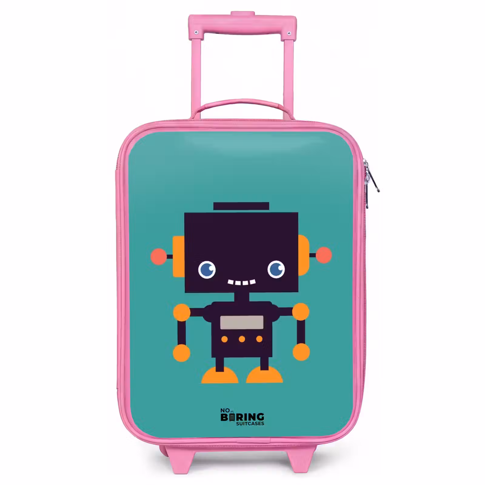 Children's suitcase - Pink - Black robot with orange accents on a blue background — 1