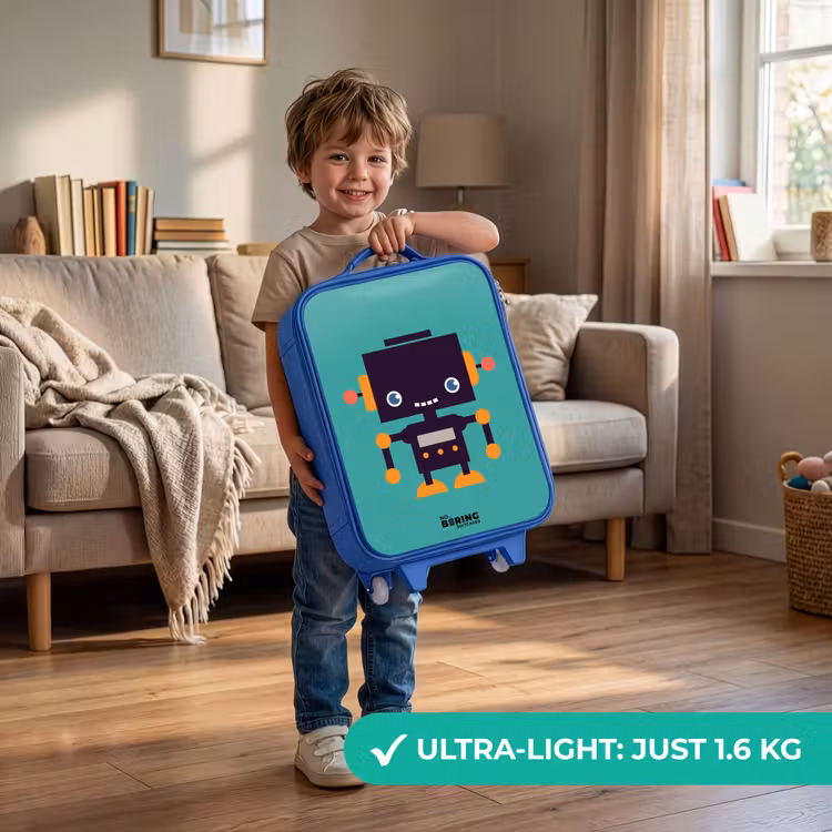 Children's suitcase - Blue - Black robot with orange accents on a blue background — 3