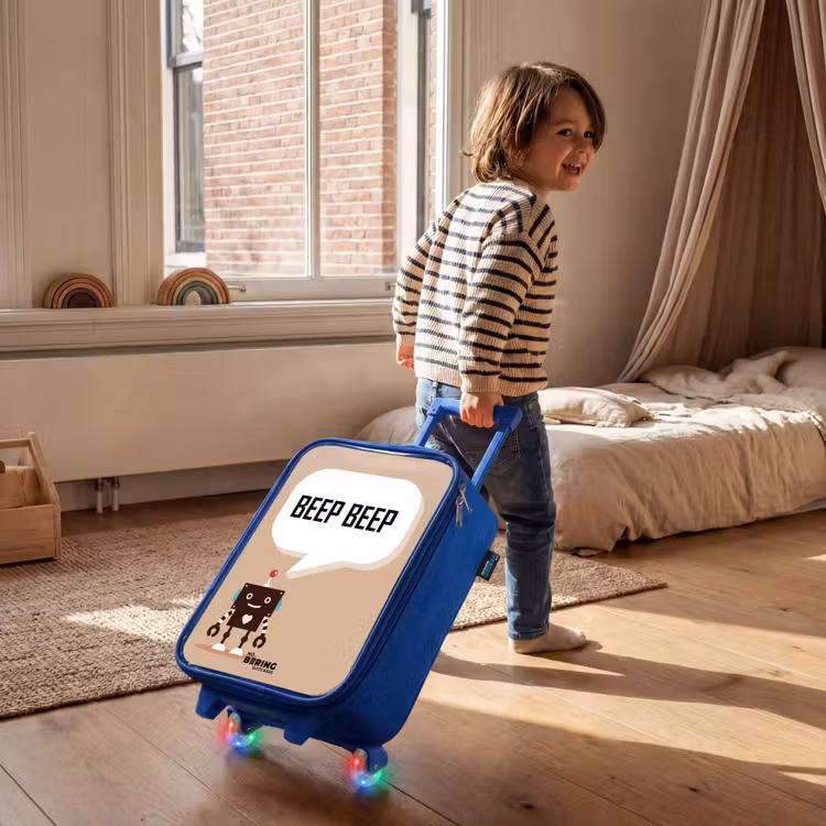 Children's suitcase - Blue - Dark brown robot with a text — 2