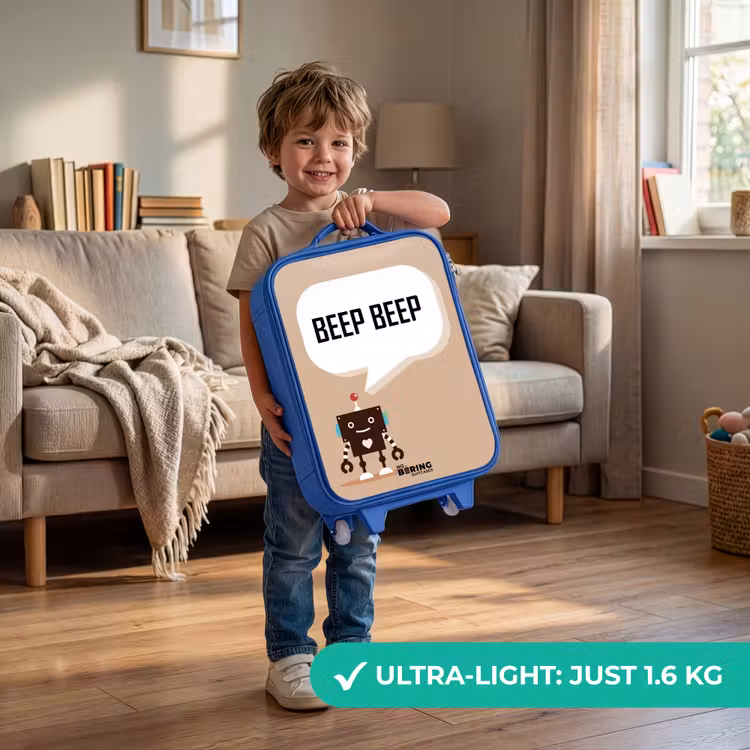 Children's suitcase - Blue - Dark brown robot with a text — 3