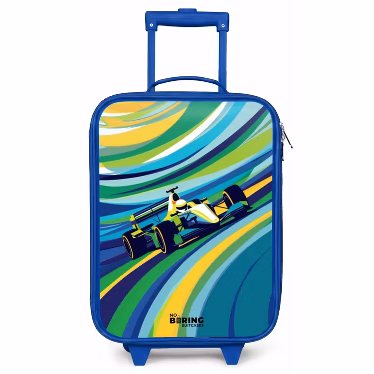 Children's suitcase - Blue - Race car on striped background — 1