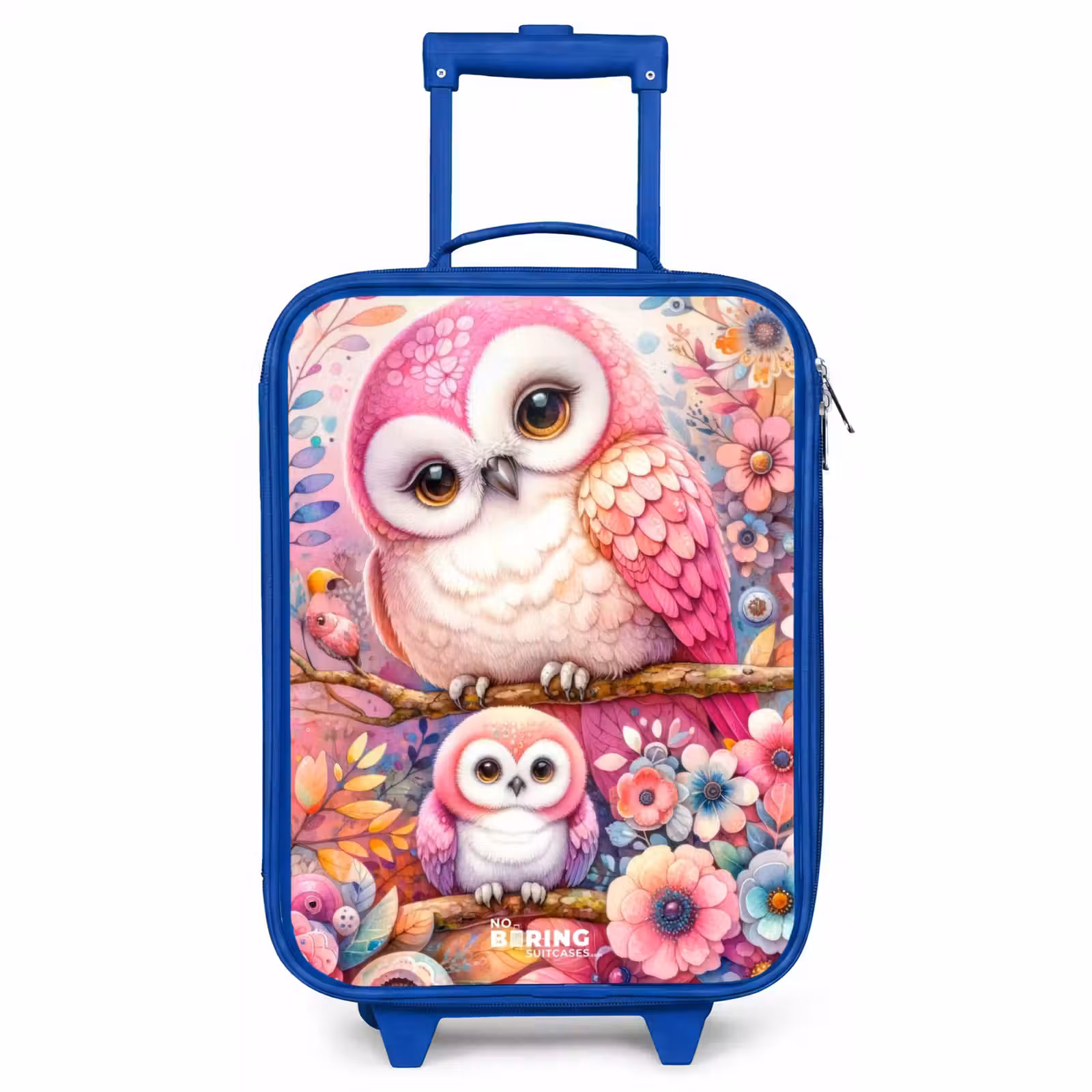 Children's suitcase - Blue - Mother owl with chick among colorful flowers — 1
