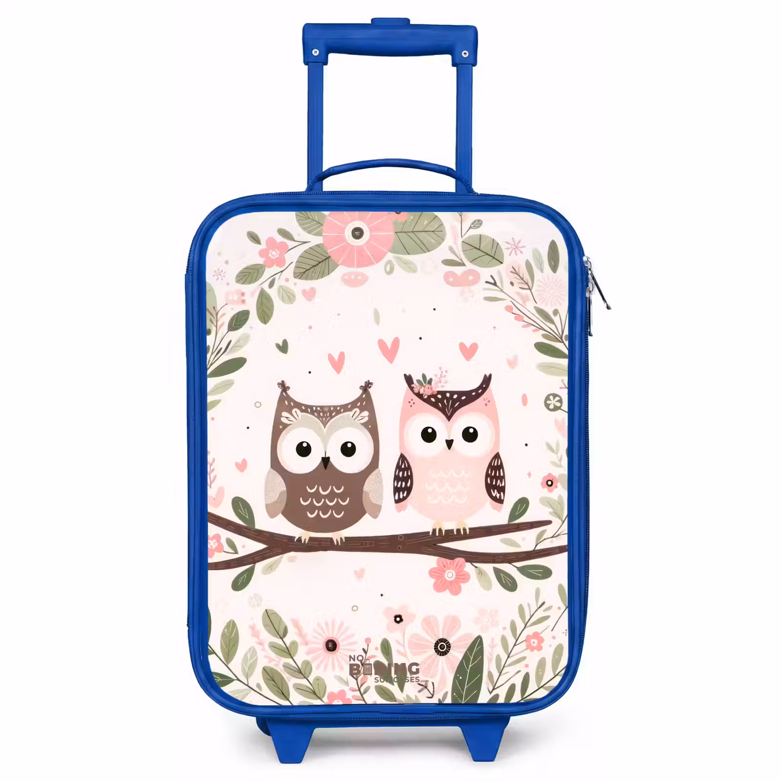 Children's suitcase - Blue - Pink and brown owl sitting together on a branch — 1