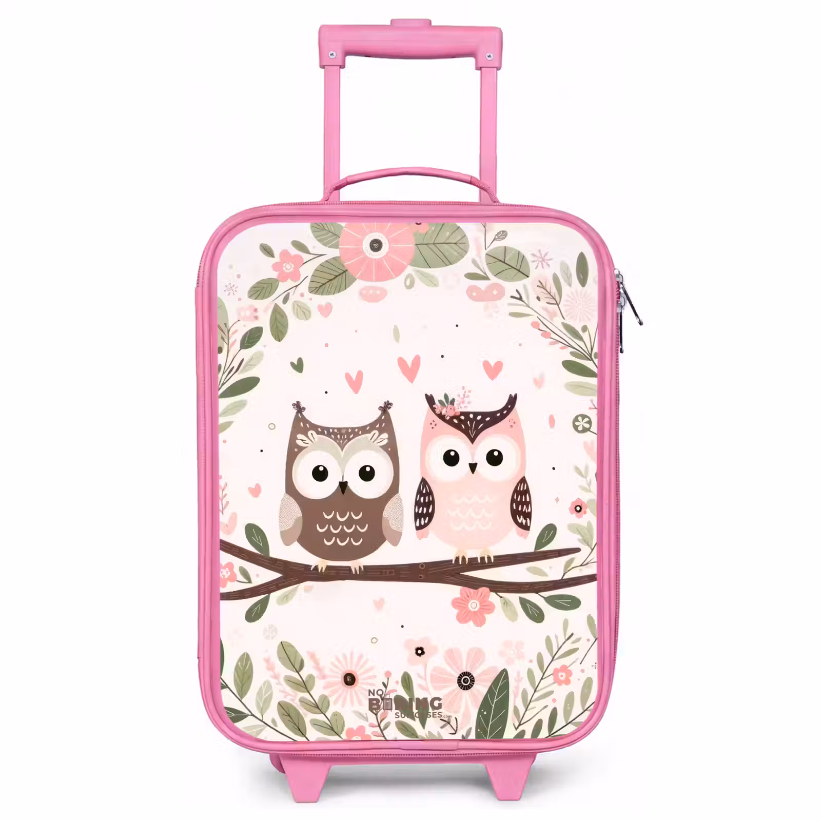 Children's suitcase - Pink - Pink and brown owl sitting together on a branch — 1