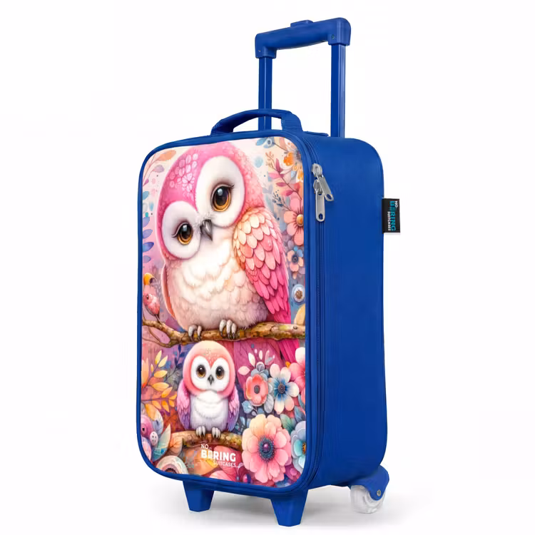 Children's suitcase - Blue - Mother owl with chick among colorful flowers — 5
