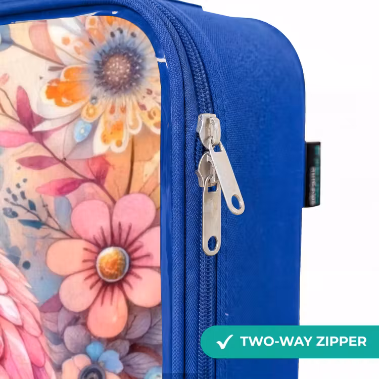 Children's suitcase - Blue - Mother owl with chick among colorful flowers — 6