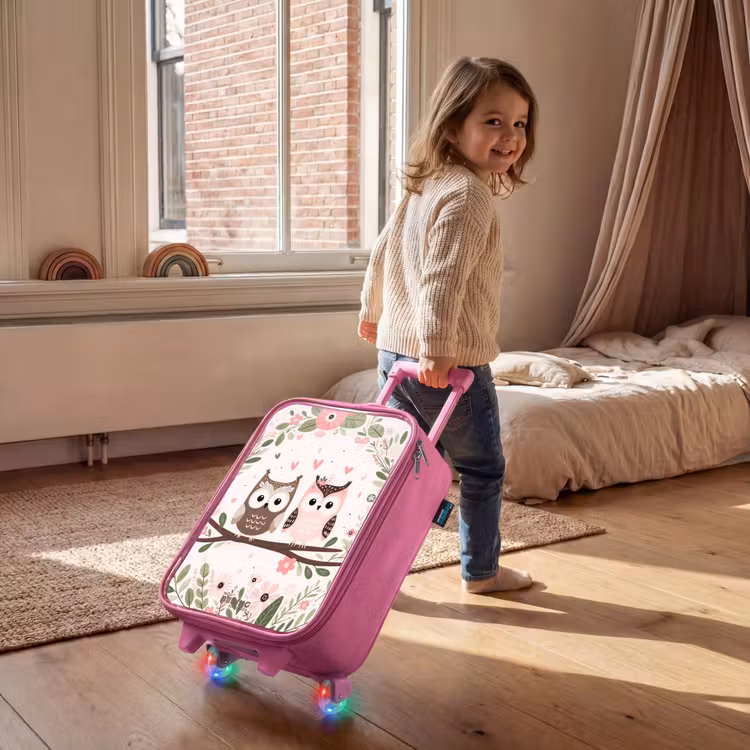 Children's suitcase - Pink - Pink and brown owl sitting together on a branch — 2
