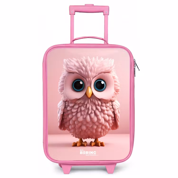 Children's suitcase - Pink - Pink owl with blue eyes — 1