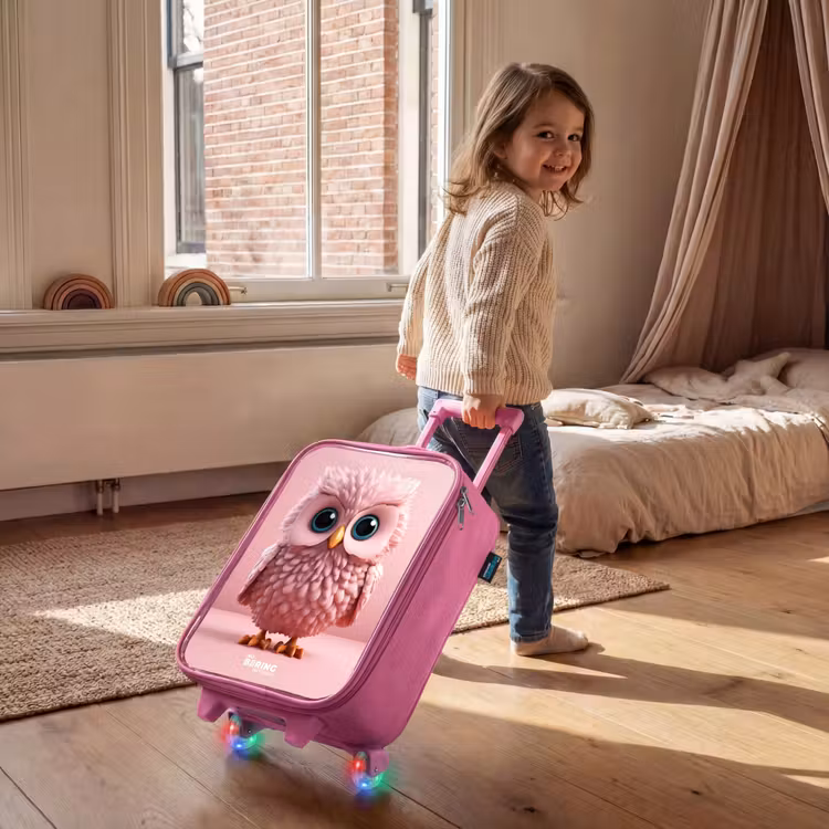 Children's suitcase - Pink - Pink owl with blue eyes — 2