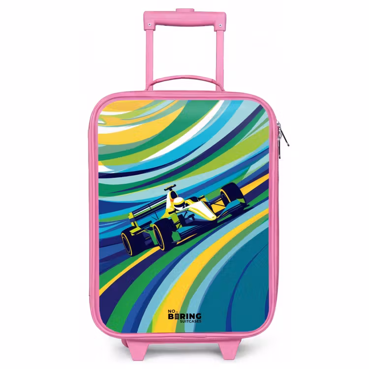 Children's suitcase - Pink - Race car on striped background — 1