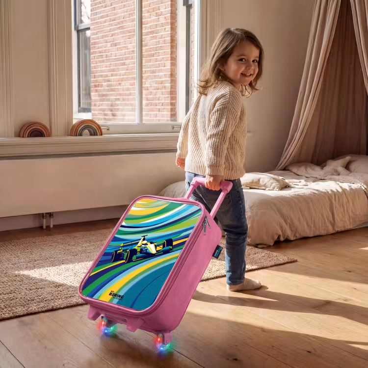 Children's suitcase - Pink - Race car on striped background — 2