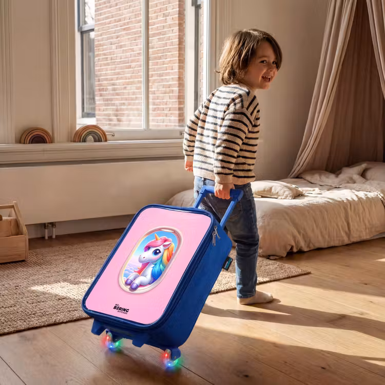 Children's suitcase - Blue - Colorful unicorn from an airplane window — 2