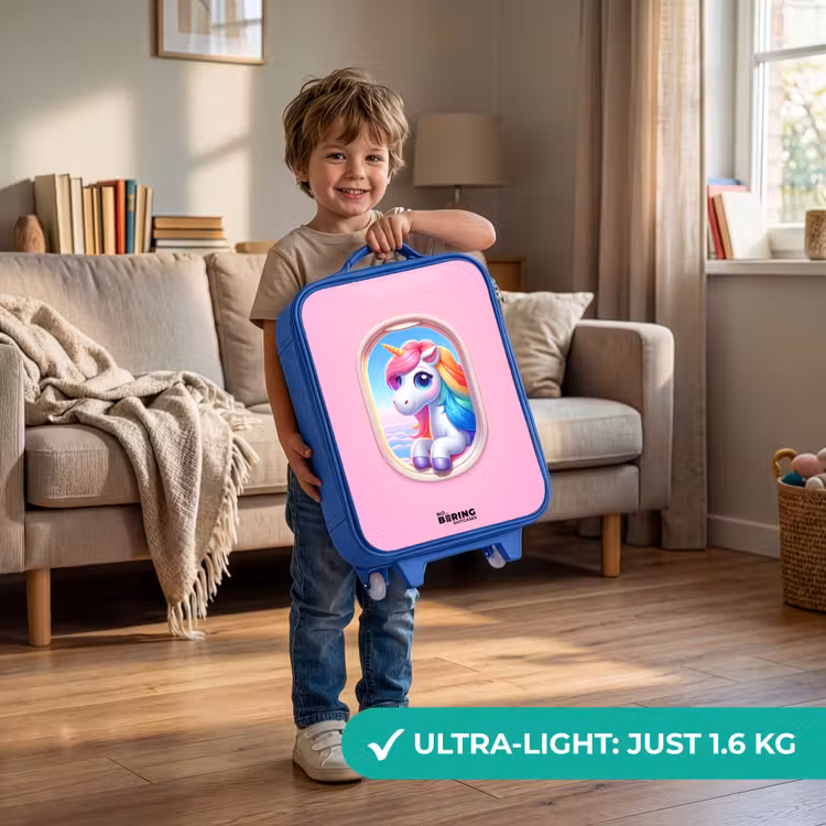 Children's suitcase - Blue - Colorful unicorn from an airplane window — 3