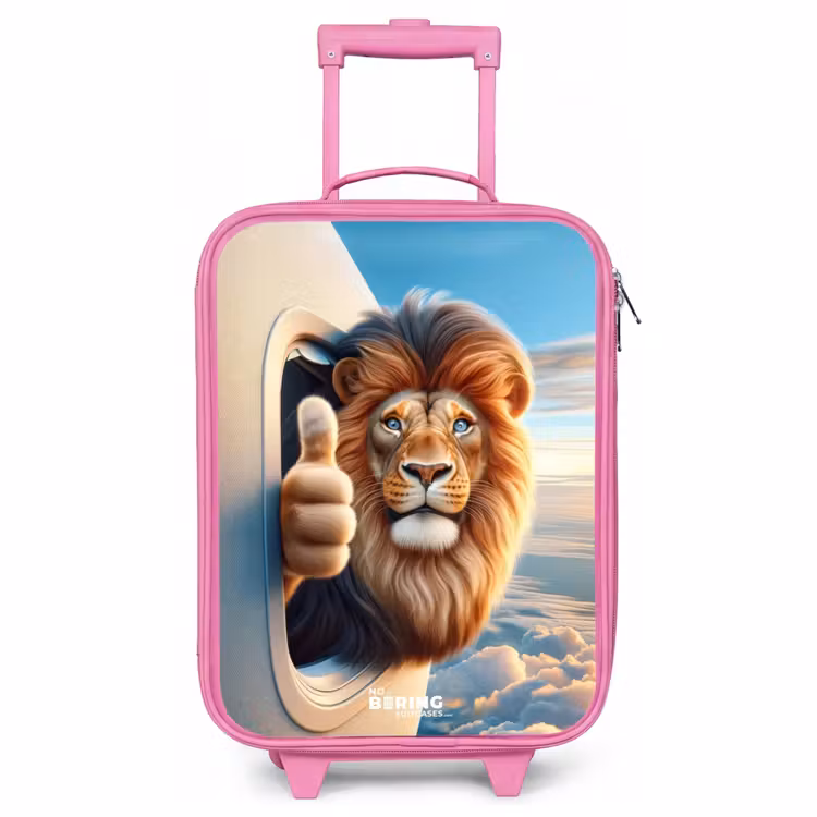Children's suitcase - Pink - Lion out an airplane window with his thumb up — 1