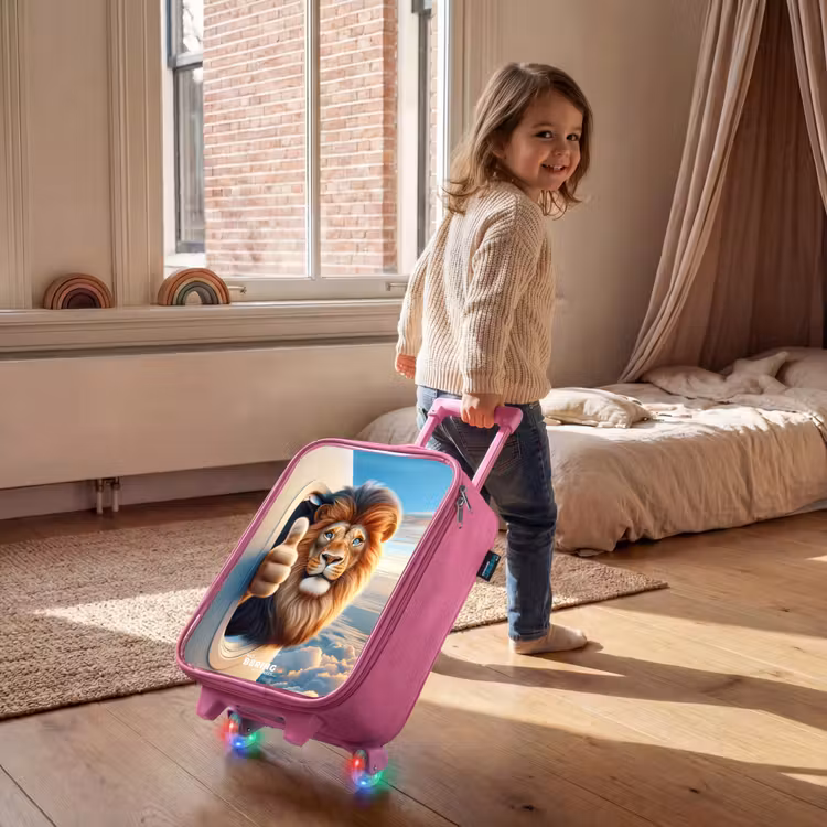 Children's suitcase - Pink - Lion out an airplane window with his thumb up — 2