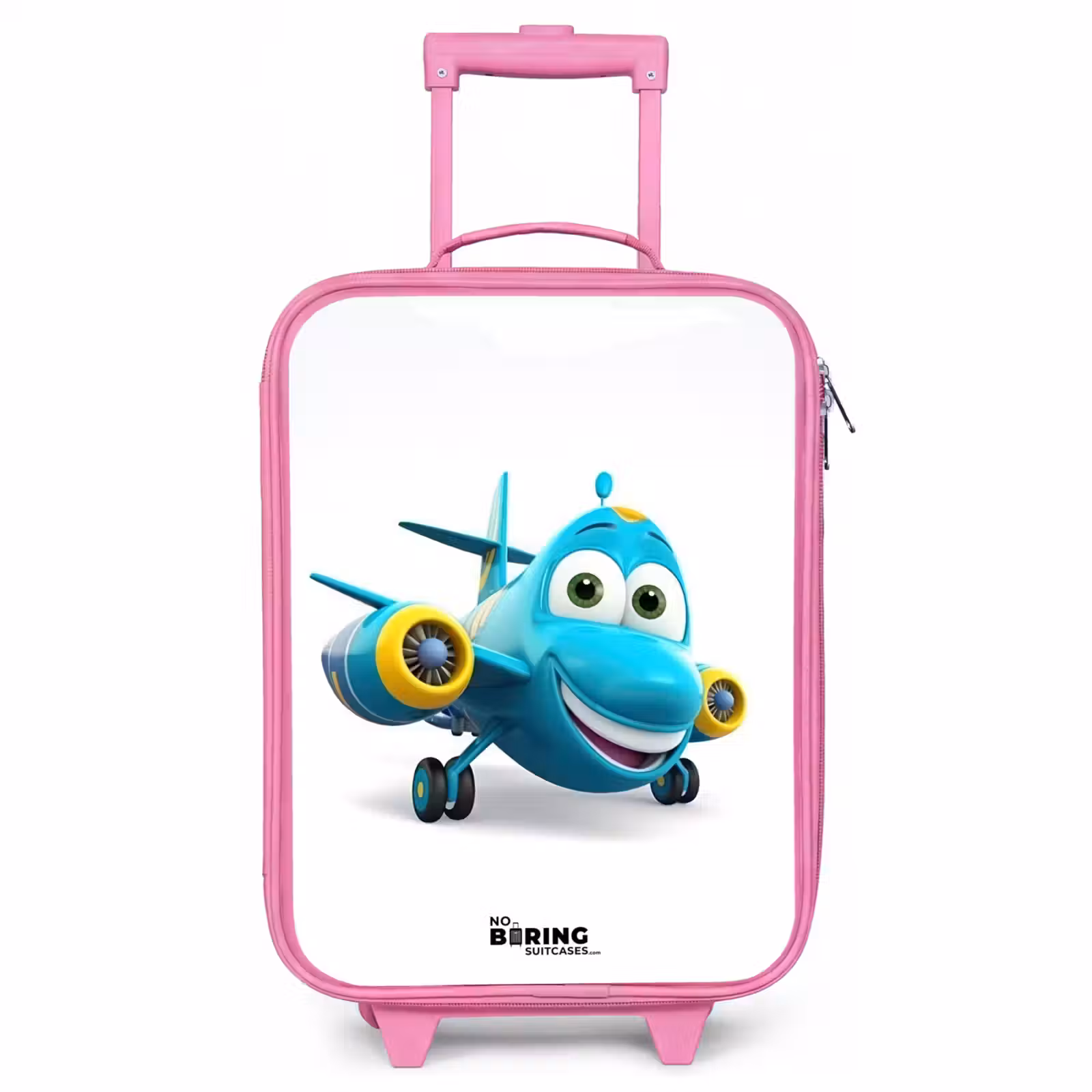 Children's suitcase - Pink - Blue airplane with smiling face — 1