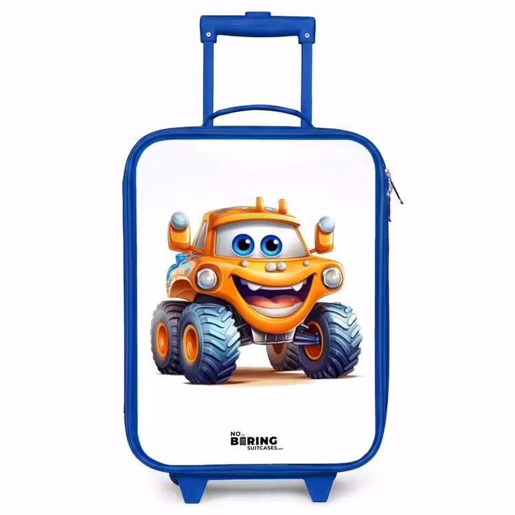 Children's suitcase - Blue - Orange monster truck smiling — 1