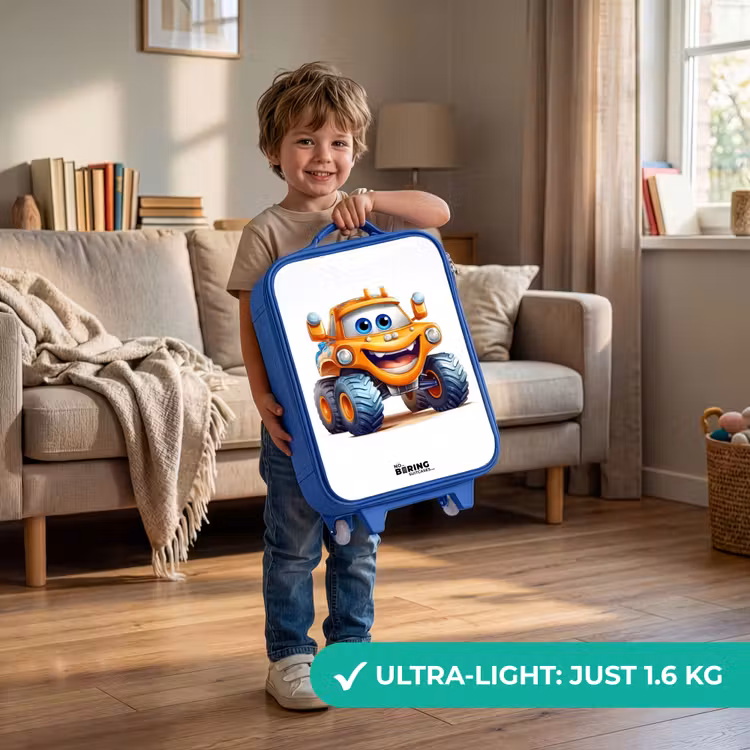 Children's suitcase - Blue - Orange monster truck smiling — 3