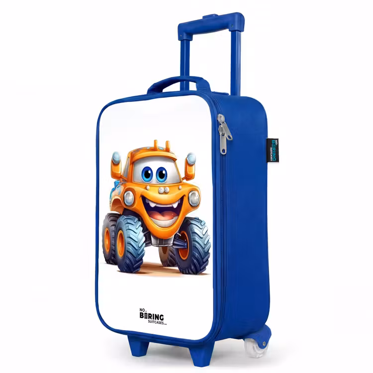 Children's suitcase - Blue - Orange monster truck smiling — 5