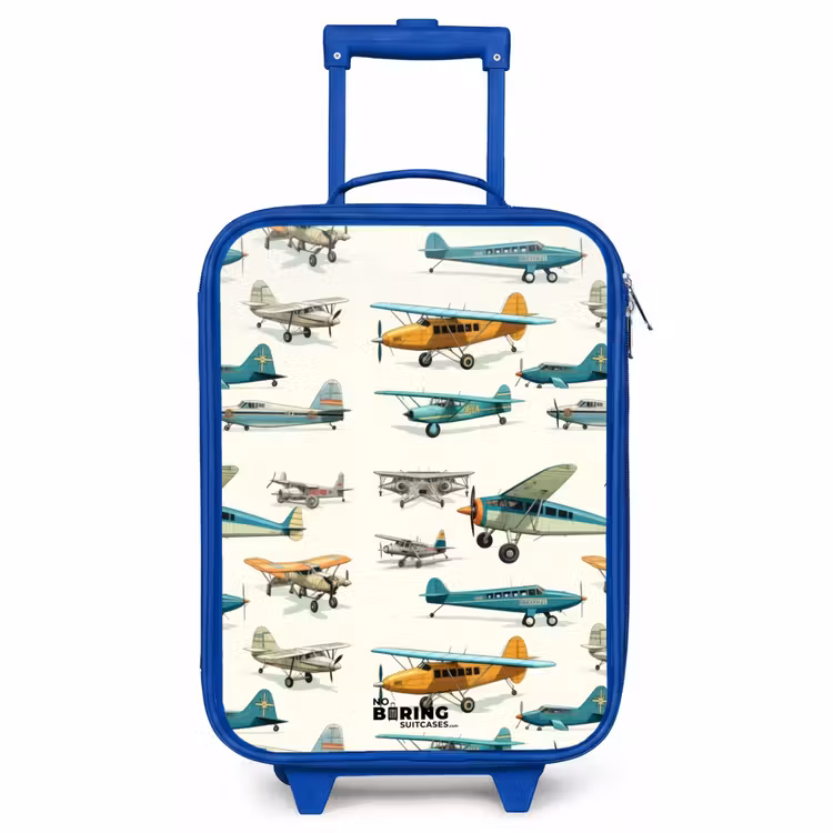 Children's suitcase - Blue - Vintage propeller plane pattern — 1