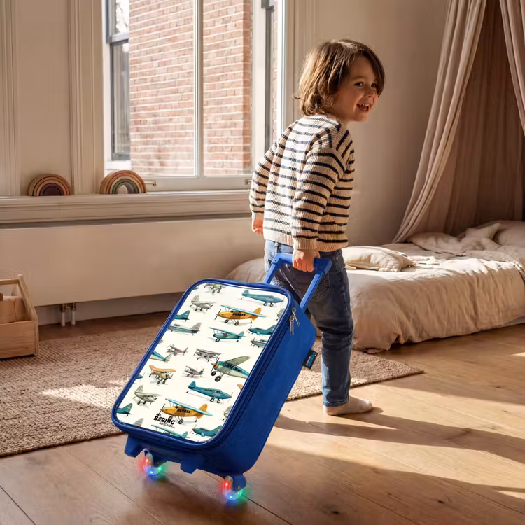 Children's suitcase - Blue - Vintage propeller plane pattern — 2