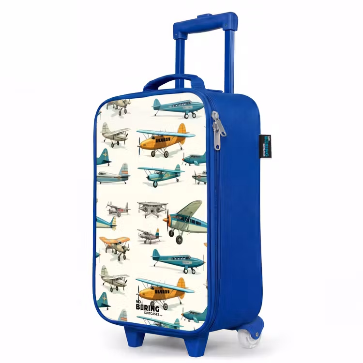 Children's suitcase - Blue - Vintage propeller plane pattern — 5