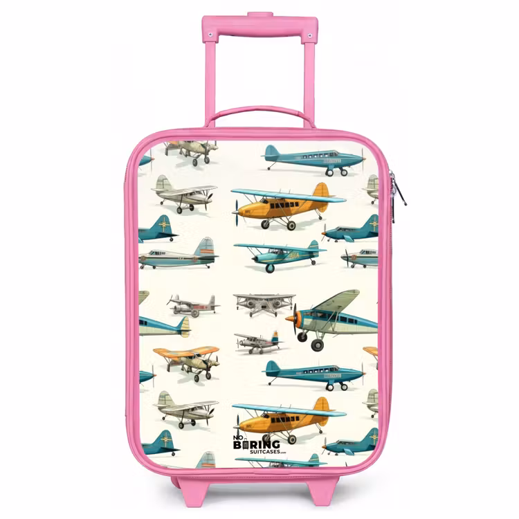 Children's suitcase - Pink - Vintage propeller plane pattern — 1