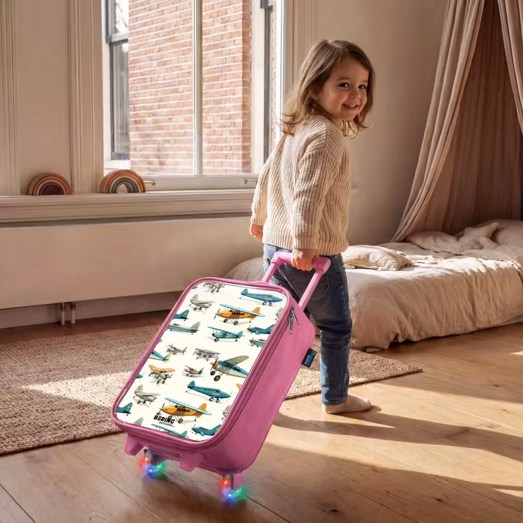 Children's suitcase - Pink - Vintage propeller plane pattern — 2
