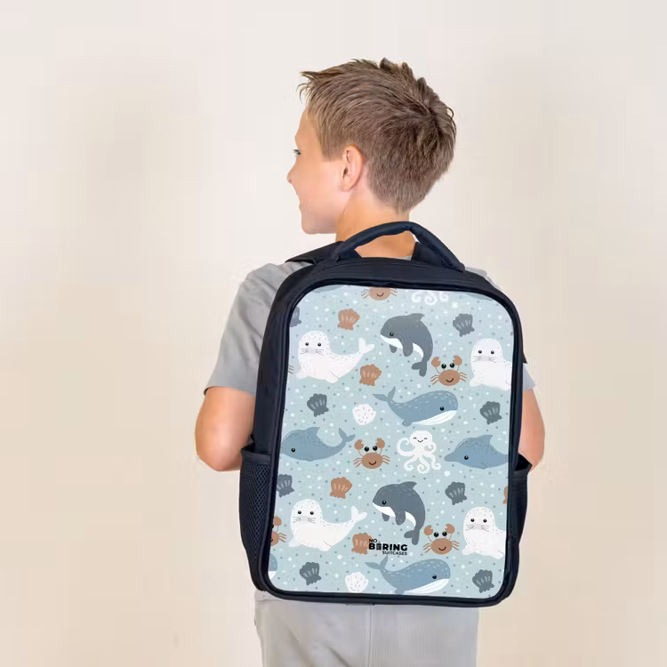 Kids backpack - Black - Sea animals pattern colorful — 2