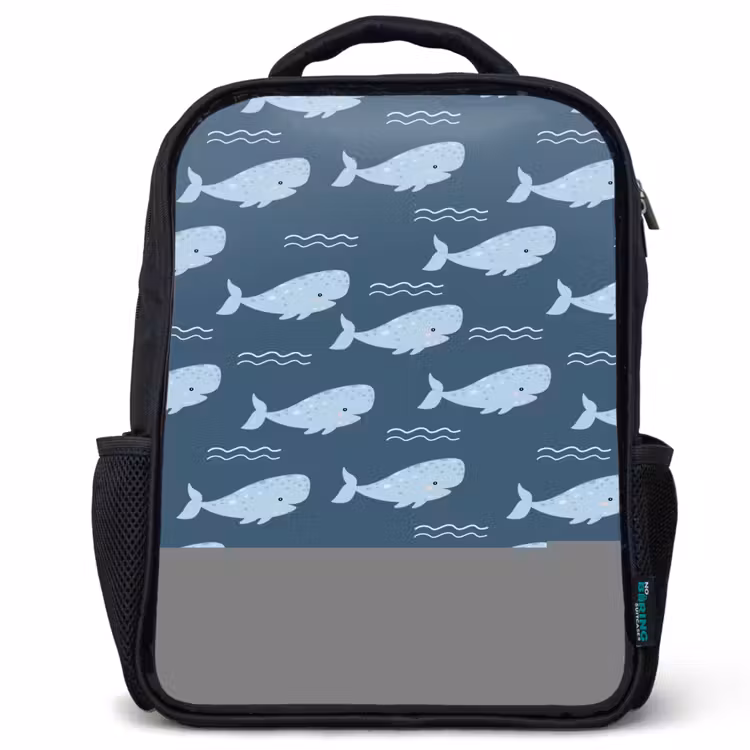 Kids backpack - Black - Whale with waves pattern blue — 1