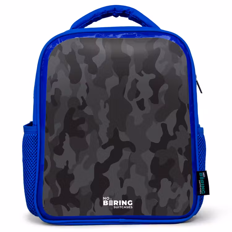 Kids backpack - Blue - Green camouflage print — 1