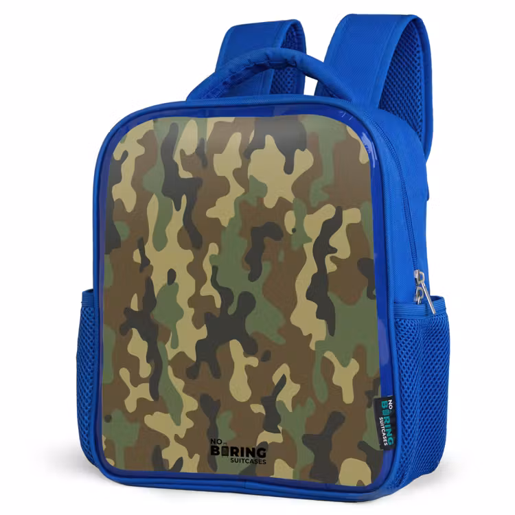 Kids backpack - Blue - Green camouflage with sand color — 3