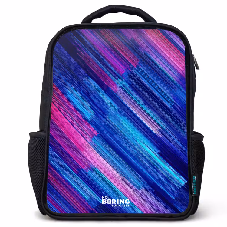 Kids backpack - Black - Neon - Stripes - Abstract - Blue - Pink — 1