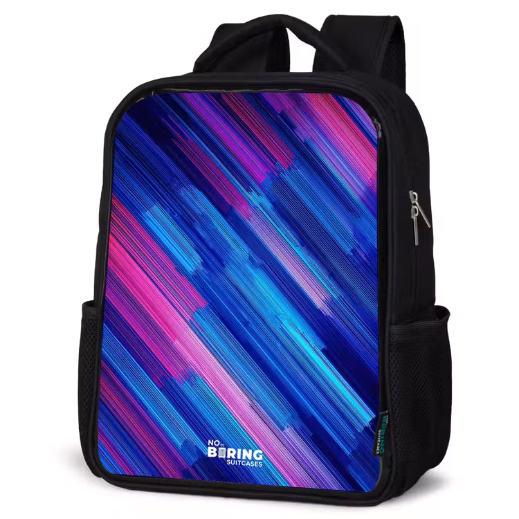 Kids backpack - Black - Neon - Stripes - Abstract - Blue - Pink — 4