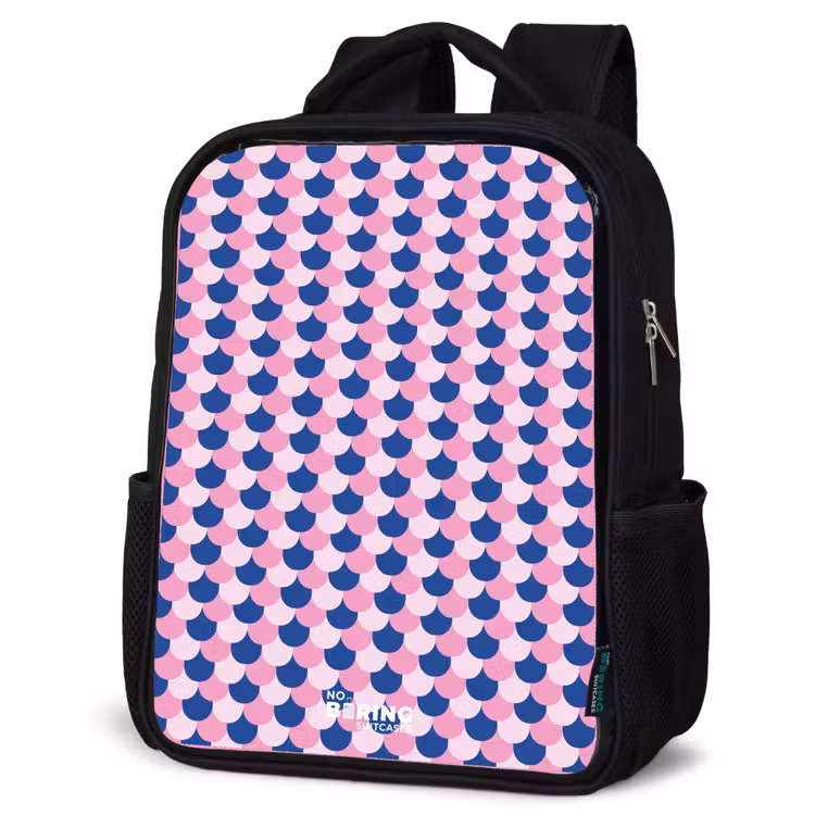 Kids backpack - Black - Scales - Pattern - Blue - Pink — 4