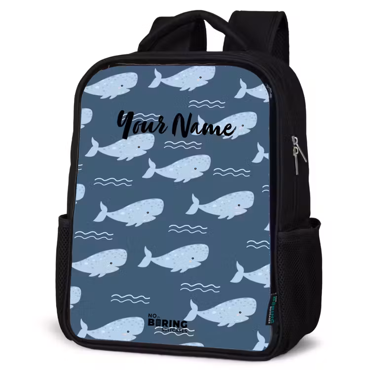 Kids backpack - Black - Whale with waves pattern blue — 4