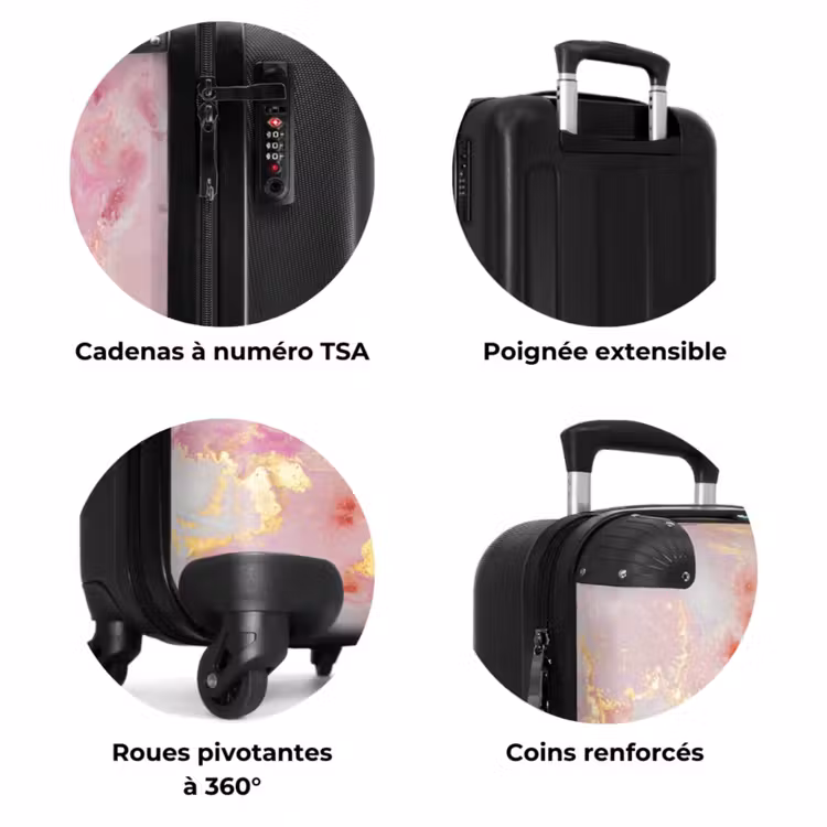 Suitcase - Pink marble 755h golden lines — 7