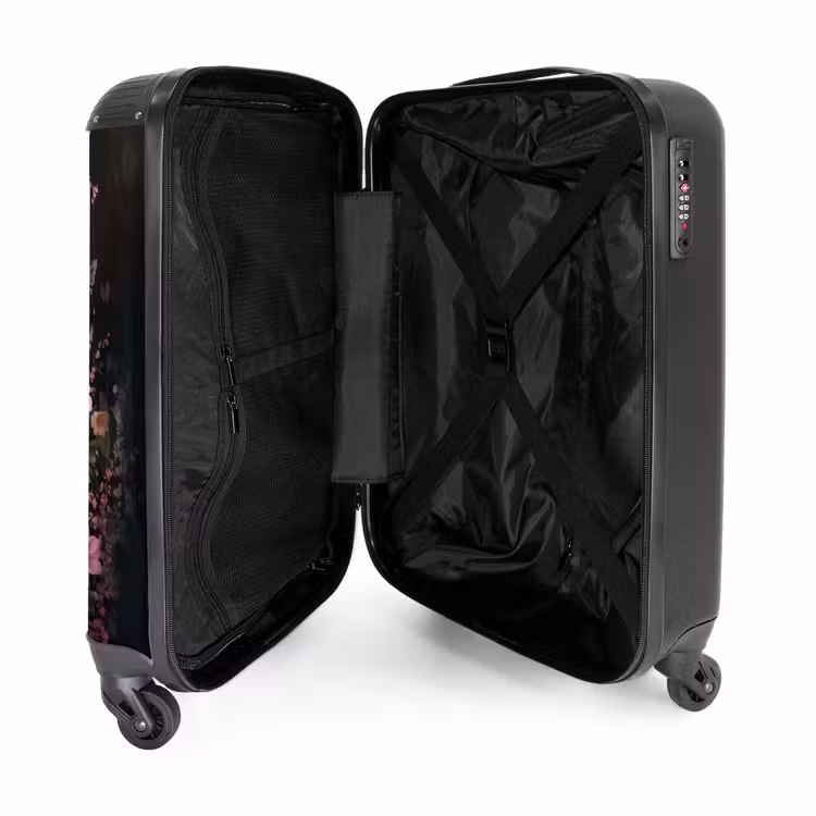 Suitcase - Black horse with white blaze and colorful flowers — 3