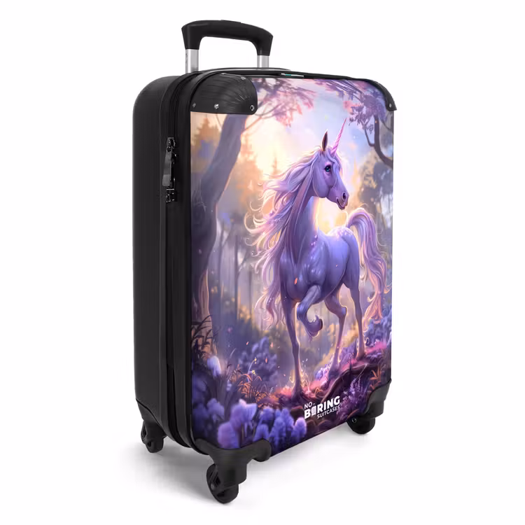Suitcase - Portrait of a Unicorn among Purple Flowers — 4