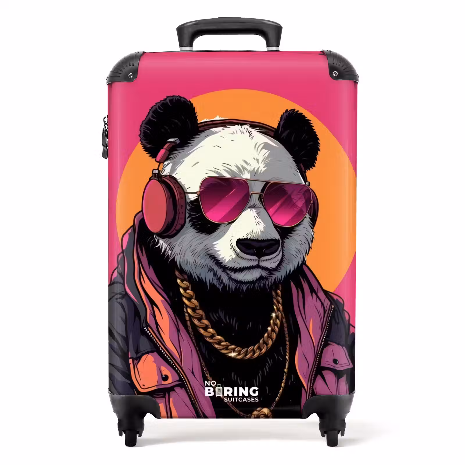 Suitcase - Panda with Headphones, Sunglasses and Gold Chain — 1