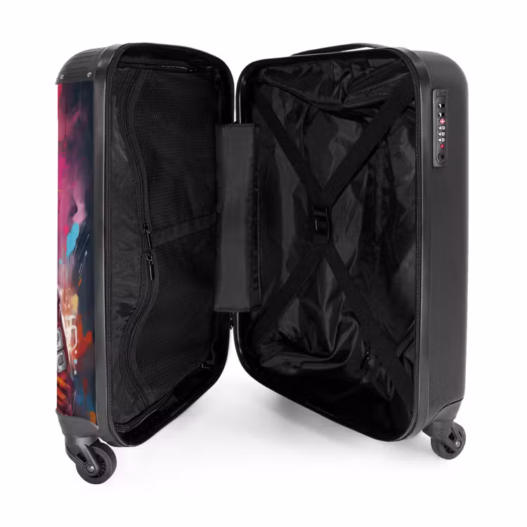 Suitcase - Panda with orange coat and paint splatter — 3