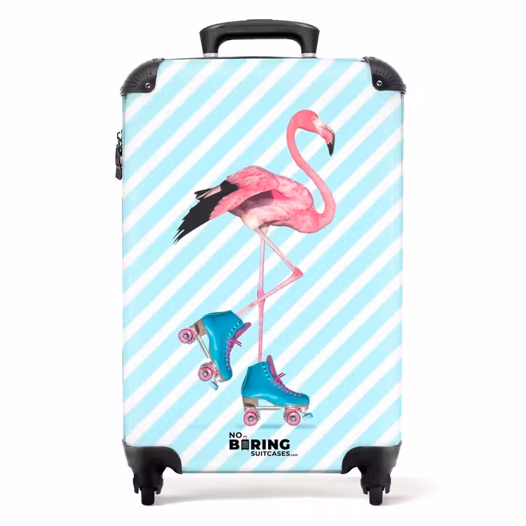 Suitcase - Striped flamingo on roller skates — 1