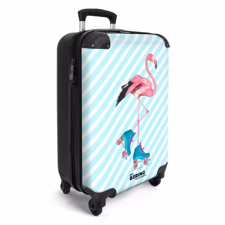 Suitcase - Striped flamingo on roller skates — 4
